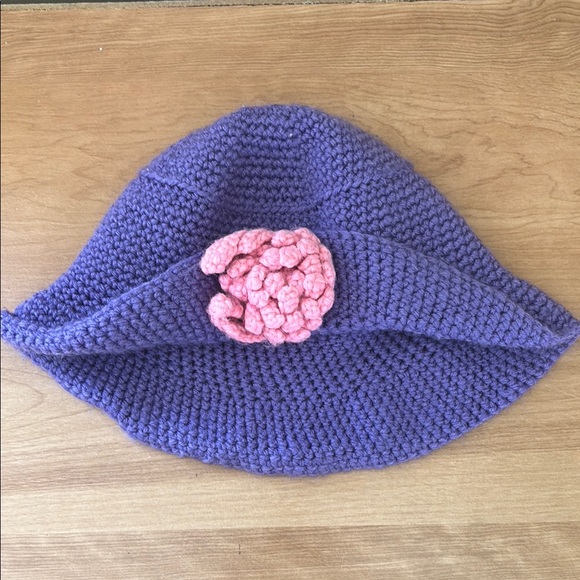 Other - Purple Knit Kids Hat with Pink Flower